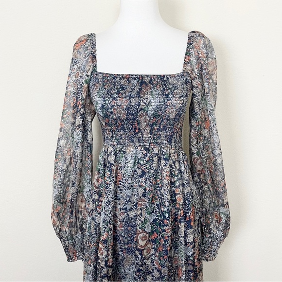 o.p.t Classic Smocked Maxi Dress in Blue Lurex - Picture 5 of 12